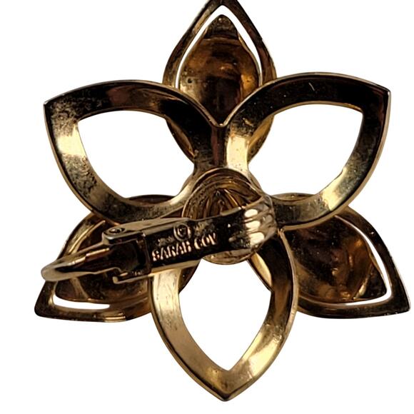 Vintage Sara Coventry Gold Tone Floral Clip-On Earrings Bold Openwork Design - Picture 4 of 12